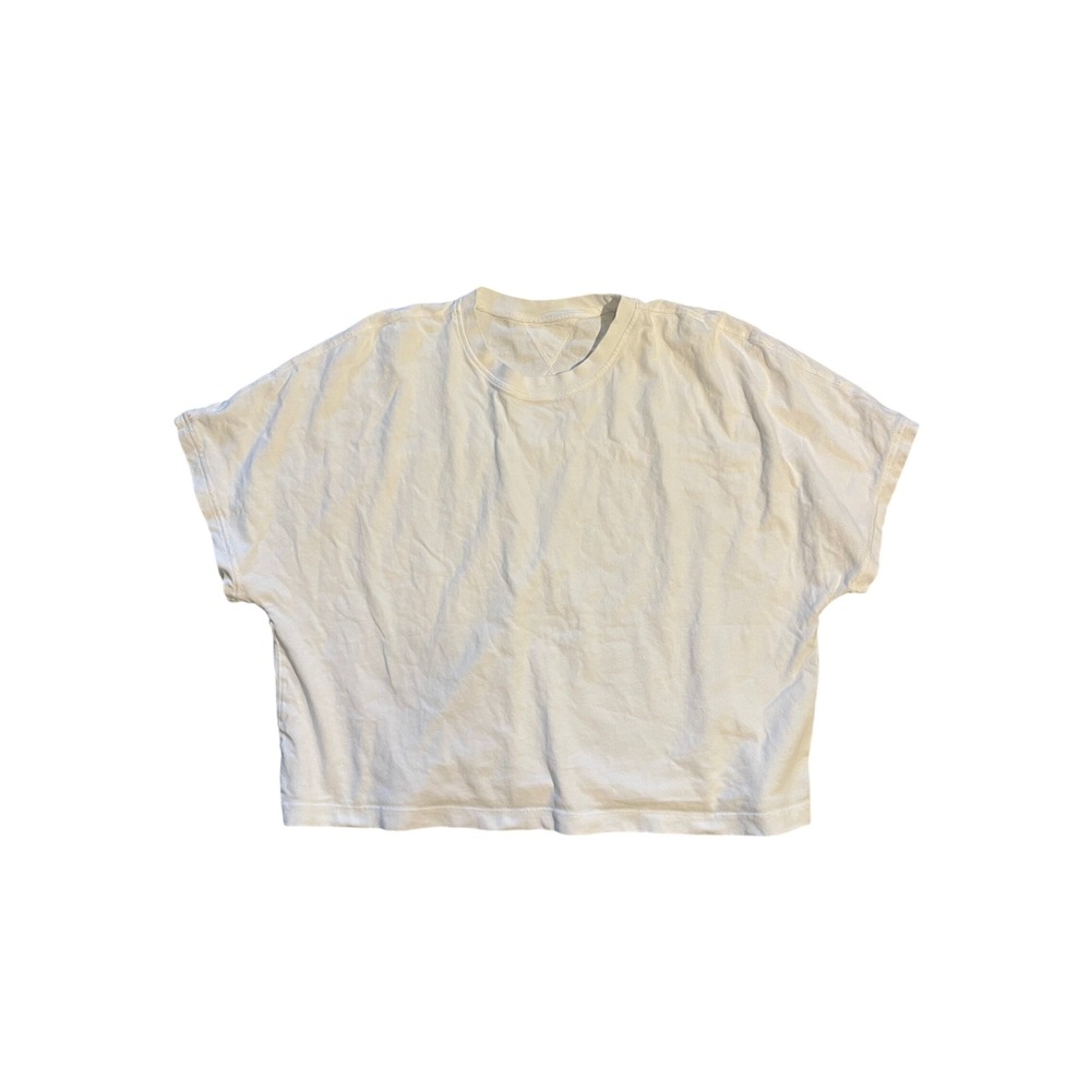 White Boxy Crewneck Cotton Top Oversized Short Sleeve Size Large by Zara